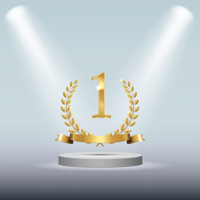 Winner,Round,Pedestal,With,Golden,Number,One,Symbol,,Laurel,Wreath